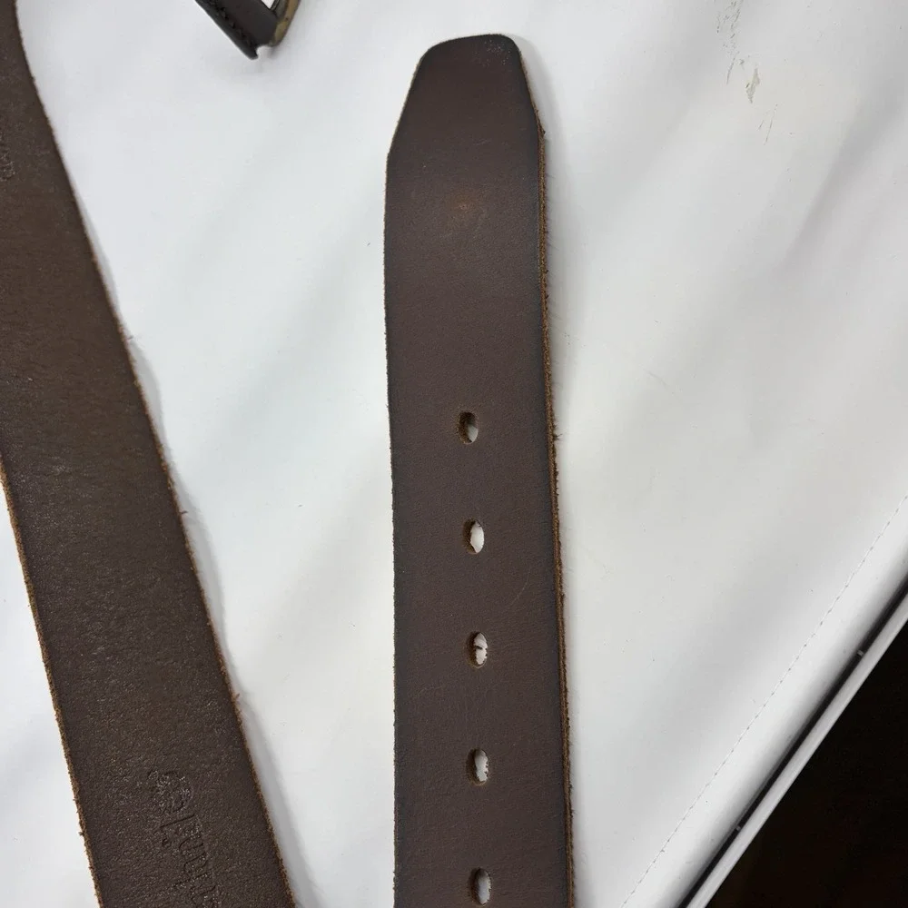 Timberland Brown Genuine Leather Belt Men's Size 34 Brown Top Stitching
